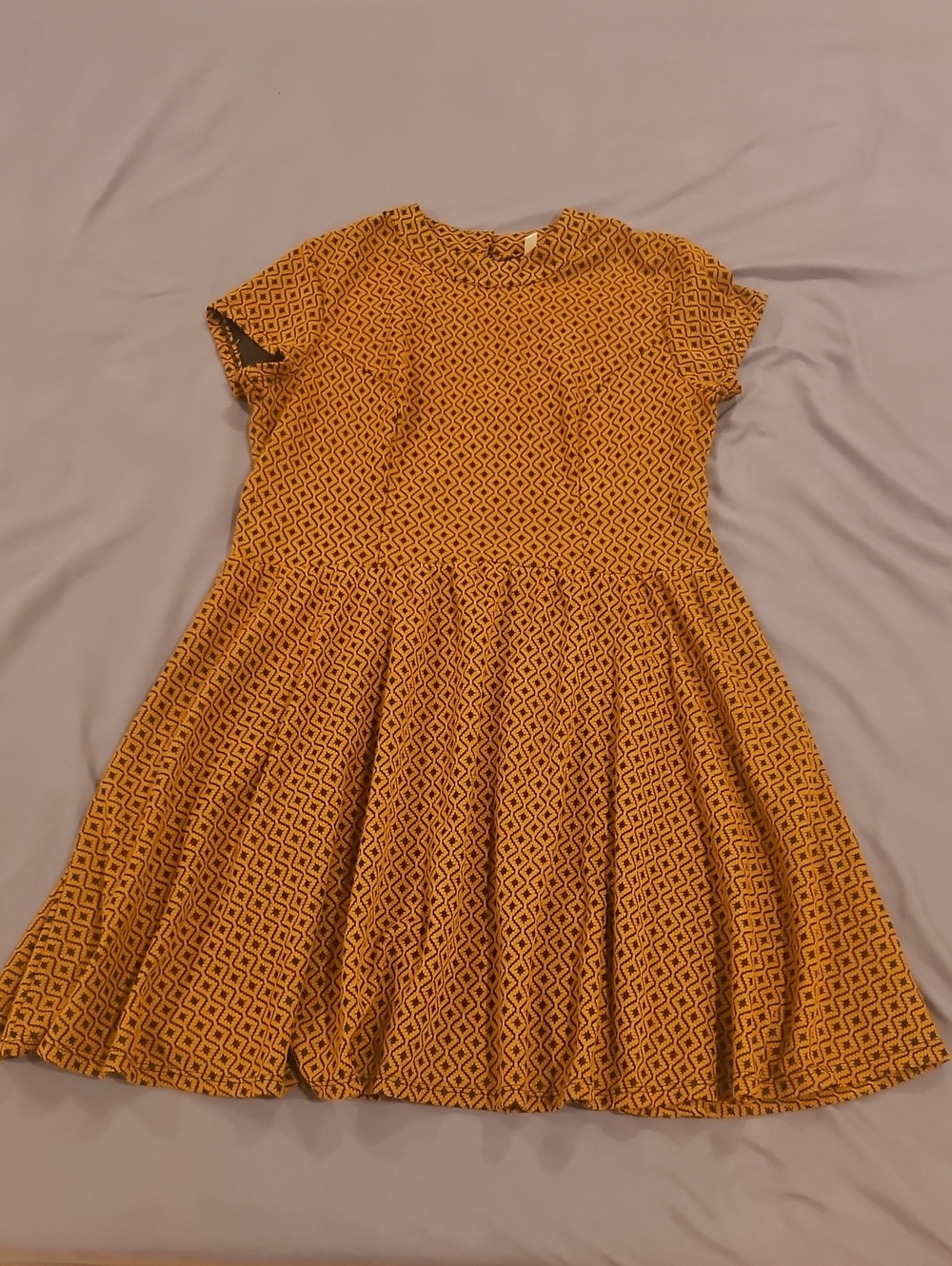 Xhilaration Mustard Yellow/ Orange  Geometric Short Sleeve Fit-and-Flare Dress